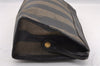 Authentic FENDI Pequin Clutch Hand Bag Purse PVC Leather Brown Black Junk 2362I