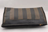 Authentic FENDI Pequin Clutch Hand Bag Purse PVC Leather Brown Black Junk 2362I