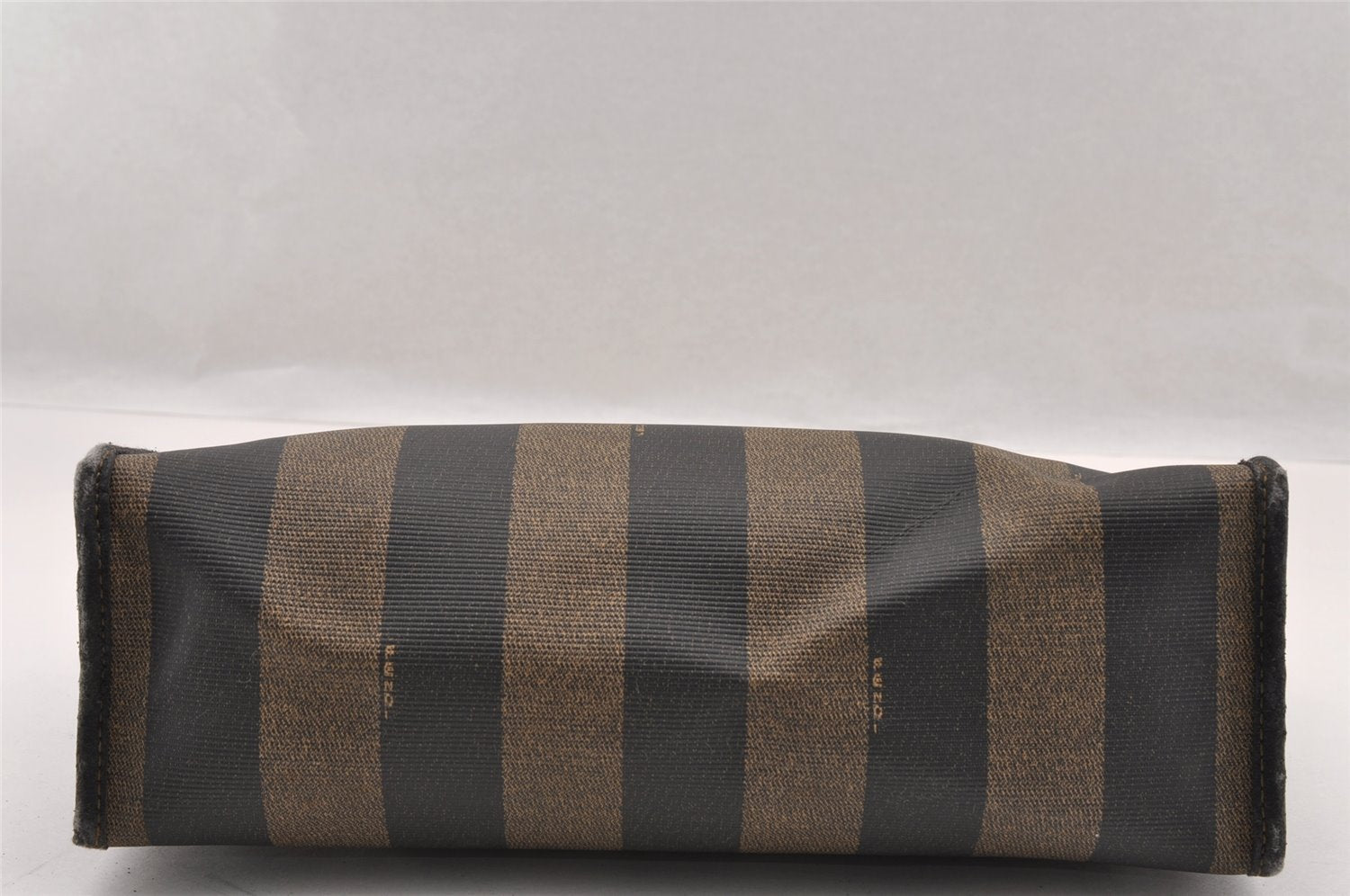 Authentic FENDI Pequin Clutch Hand Bag Purse PVC Leather Brown Black Junk 2362I