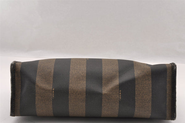 Authentic FENDI Pequin Clutch Hand Bag Purse PVC Leather Brown Black Junk 2362I