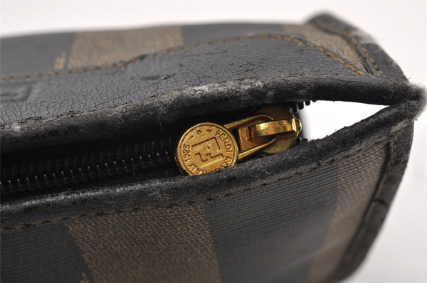 Authentic FENDI Pequin Clutch Hand Bag Purse PVC Leather Brown Black Junk 2362I