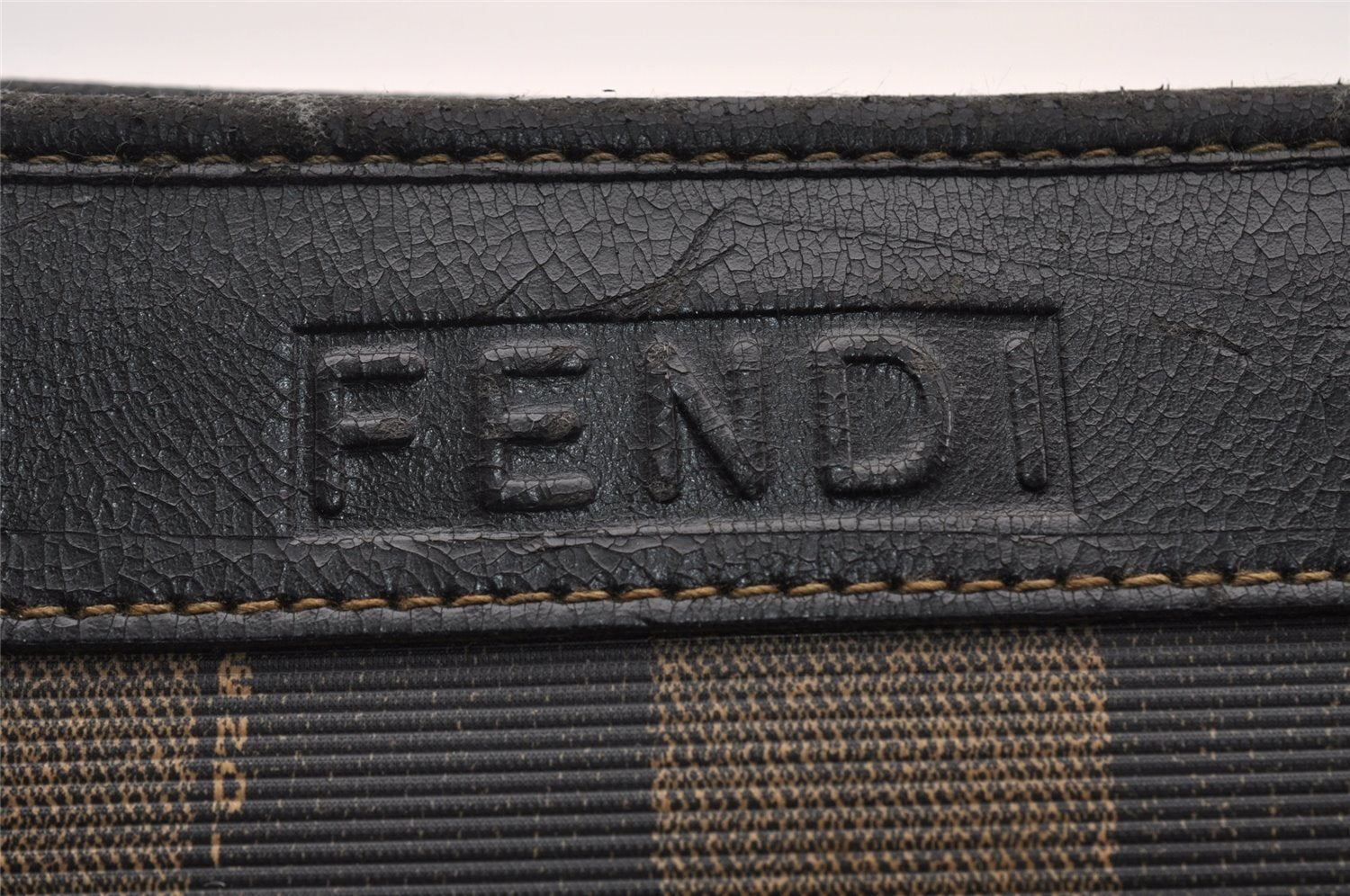 Authentic FENDI Pequin Clutch Hand Bag Purse PVC Leather Brown Black Junk 2362I