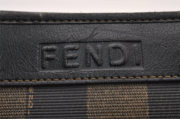 Authentic FENDI Pequin Clutch Hand Bag Purse PVC Leather Brown Black Junk 2362I