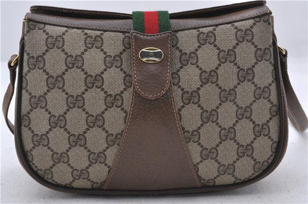 Authentic GUCCI Web Sherry Line Shoulder Cross Bag GG PVC Leather Brown 2366D