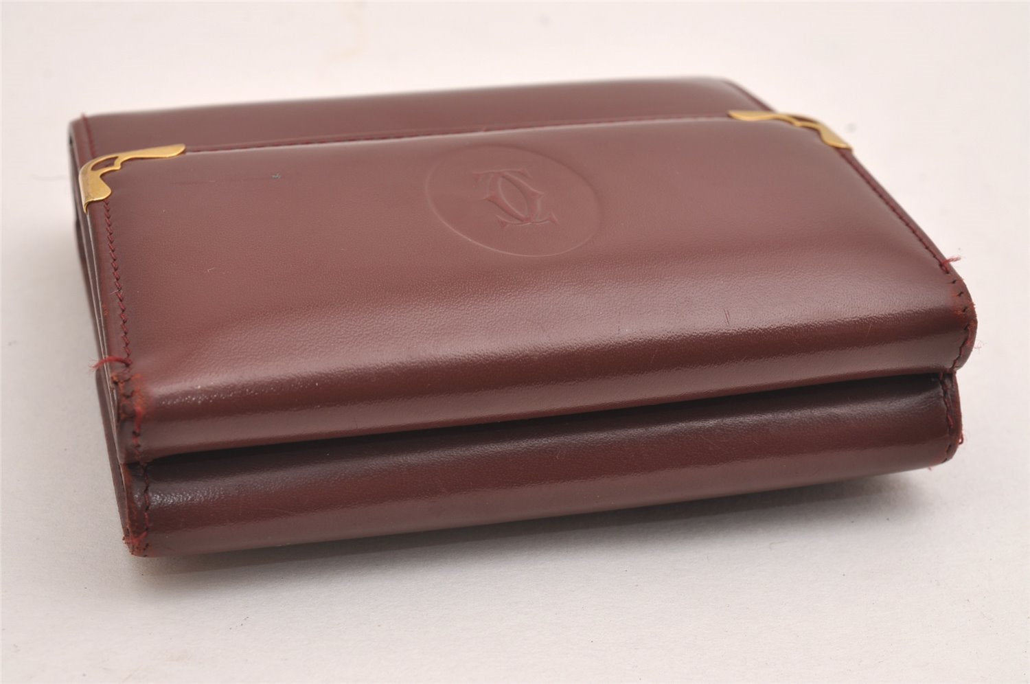 Authentic Cartier Must de Cartier Trifold Wallet Purse Leather Bordeaux 2366I