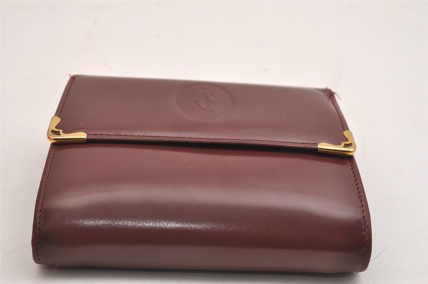 Authentic Cartier Must de Cartier Trifold Wallet Purse Leather Bordeaux 2366I