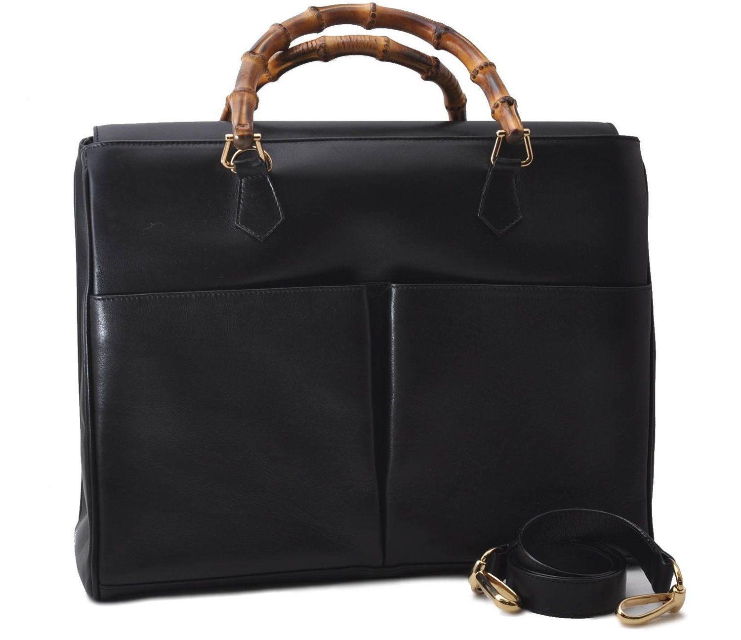 Authentic GUCCI Bamboo 2Way Shoulder Tote Bag Leather Black 2367D