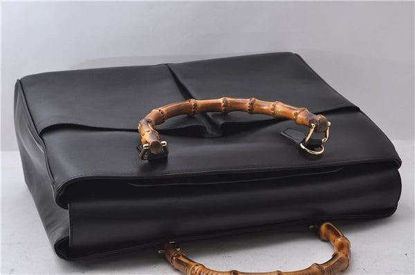 Authentic GUCCI Bamboo 2Way Shoulder Tote Bag Leather Black 2367D