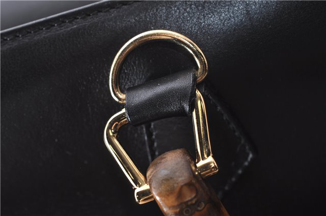 Authentic GUCCI Bamboo 2Way Shoulder Tote Bag Leather Black 2367D