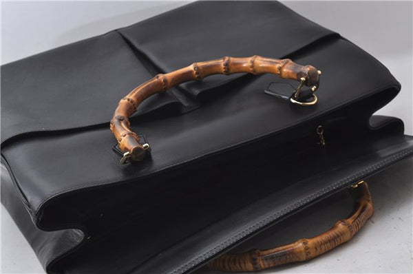 Authentic GUCCI Bamboo 2Way Shoulder Tote Bag Leather Black 2367D