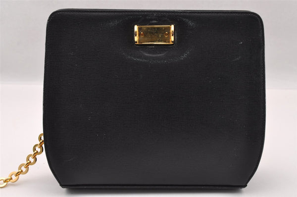 Authentic Salvatore Ferragamo Gancini Leather Shoulder Bag Black Junk 2367I