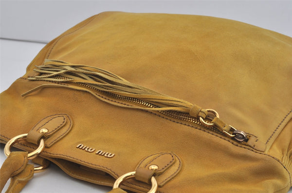 Authentic MIU MIU 2Way Shoulder Hand Tote Bag Suede Yellow 2370I