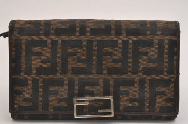 Authentic FENDI Zucca Vintage Long Wallet Purse Canvas Leather Brown Black 2375I