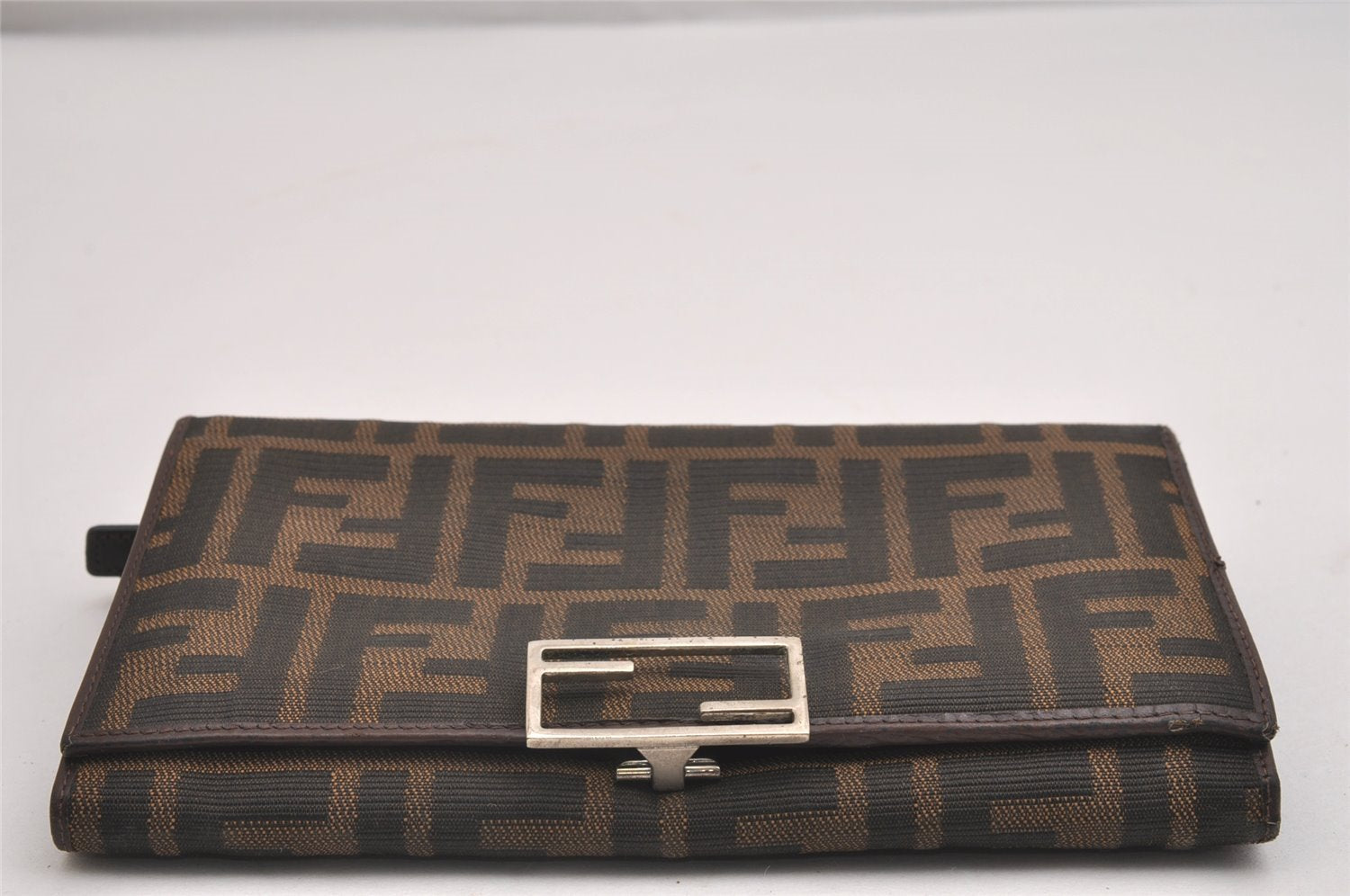 Authentic FENDI Zucca Vintage Long Wallet Purse Canvas Leather Brown Black 2375I