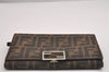 Authentic FENDI Zucca Vintage Long Wallet Purse Canvas Leather Brown Black 2375I