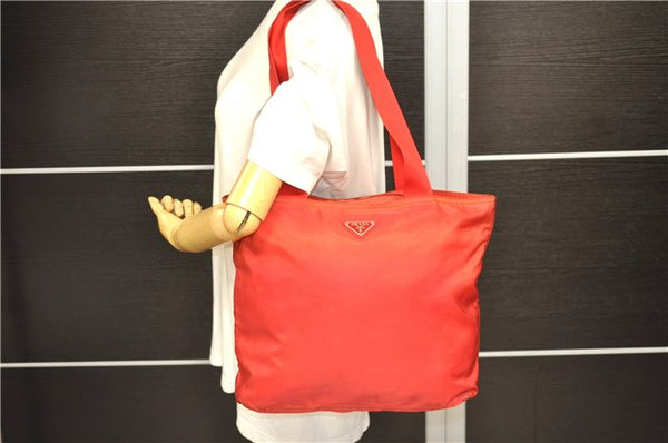 Authentic PRADA Nylon Leather Shoulder Tote Bag Red 2379D