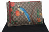 Authentic GUCCI Tian Clutch Hand Bag Purse GG PVC Leather 424900 Brown Red 2379F