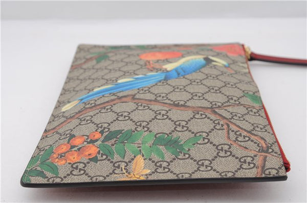 Authentic GUCCI Tian Clutch Hand Bag Purse GG PVC Leather 424900 Brown Red 2379F