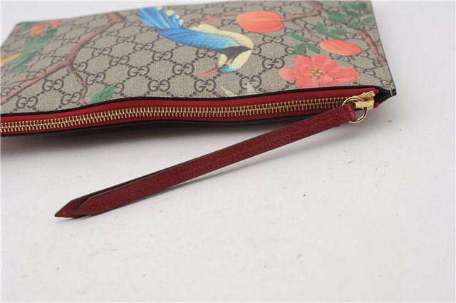Authentic GUCCI Tian Clutch Hand Bag Purse GG PVC Leather 424900 Brown Red 2379F