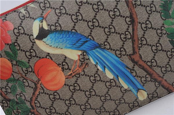 Authentic GUCCI Tian Clutch Hand Bag Purse GG PVC Leather 424900 Brown Red 2379F