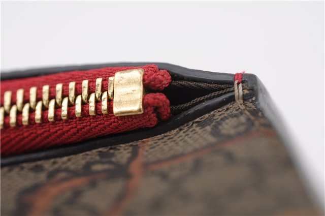 Authentic GUCCI Tian Clutch Hand Bag Purse GG PVC Leather 424900 Brown Red 2379F