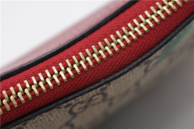 Authentic GUCCI Tian Clutch Hand Bag Purse GG PVC Leather 424900 Brown Red 2379F