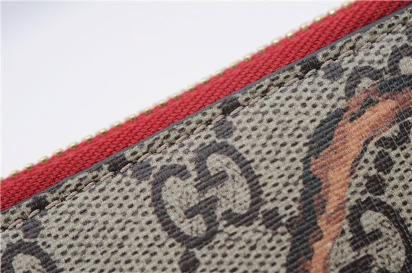 Authentic GUCCI Tian Clutch Hand Bag Purse GG PVC Leather 424900 Brown Red 2379F