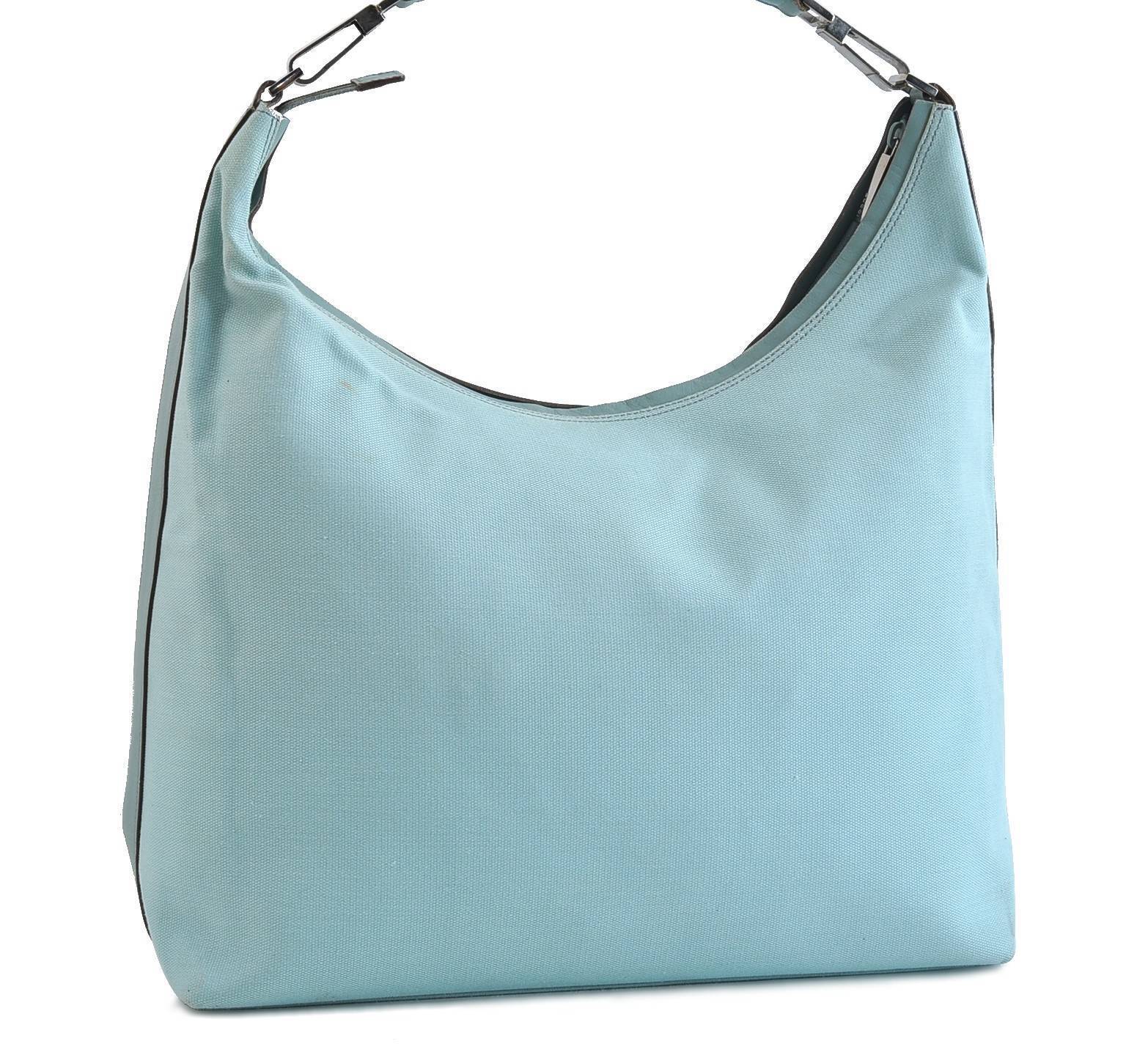 Authentic GUCCI Shoulder Tote Bag Canvas Leather 96055 Blue 2380C