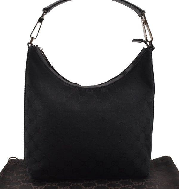 Authentic GUCCI Shoulder Hand Bag Purse GG Canvas Leather 0000602 Black 2384I