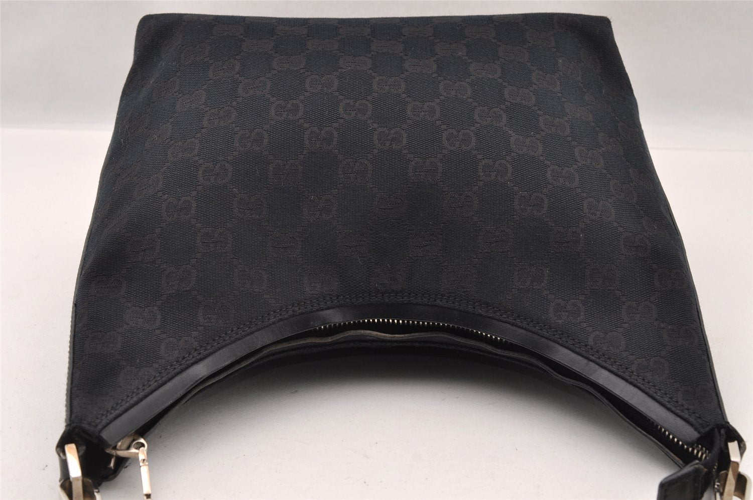Authentic GUCCI Shoulder Hand Bag Purse GG Canvas Leather 0000602 Black 2384I