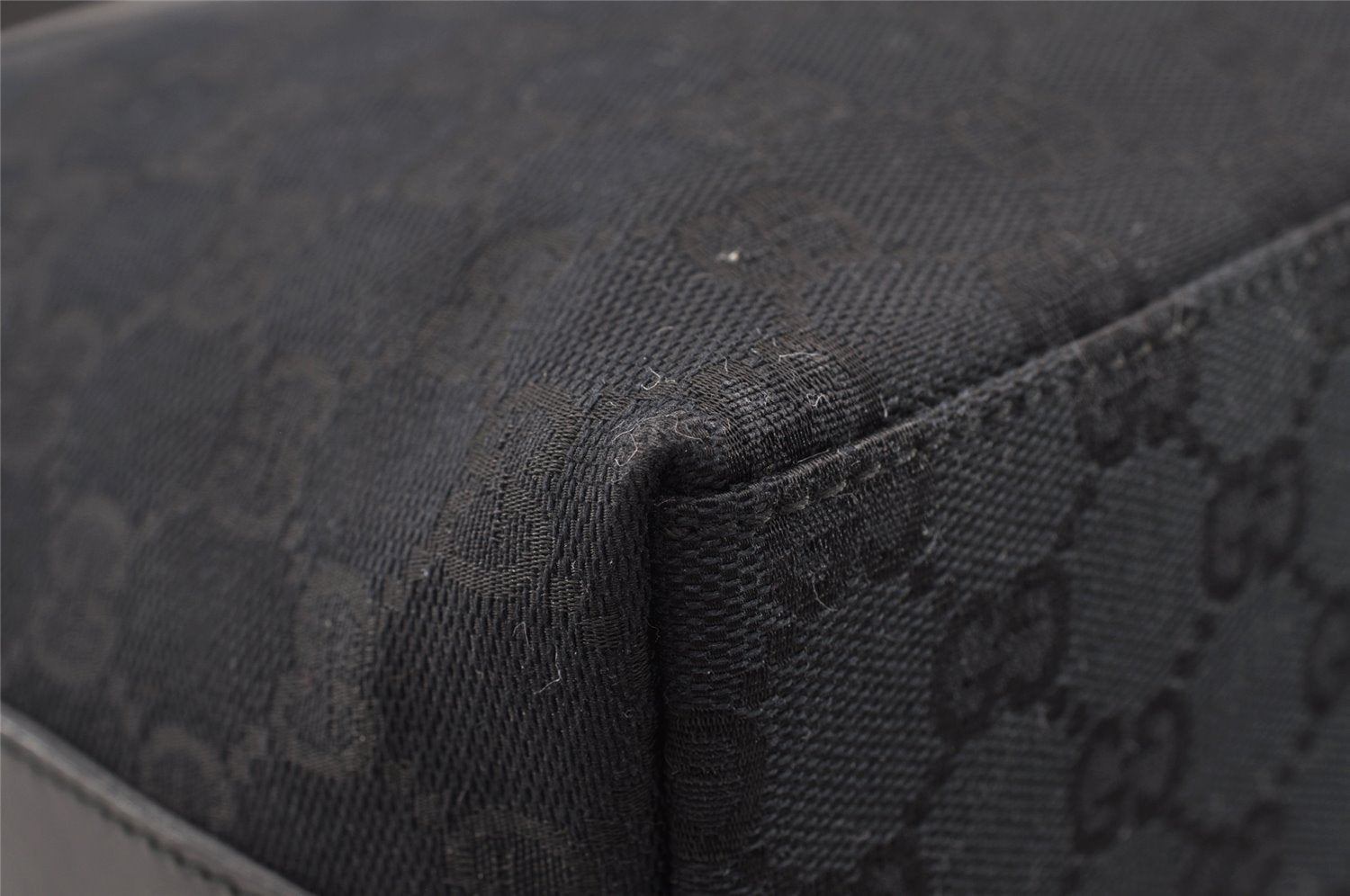 Authentic GUCCI Shoulder Hand Bag Purse GG Canvas Leather 0000602 Black 2384I