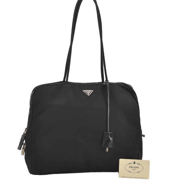 Authentic PRADA Vintage Nylon Tessuto Leather Shoulder Bag BR0613 Black 2386I