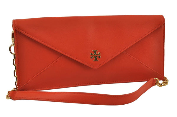 Authentic TORY BURCH Emerson Chain Shoulder Bag Purse Leather Orange 2387I