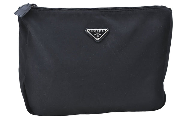 Authentic PRADA Nylon Leather Pouch Purse Black 2388C