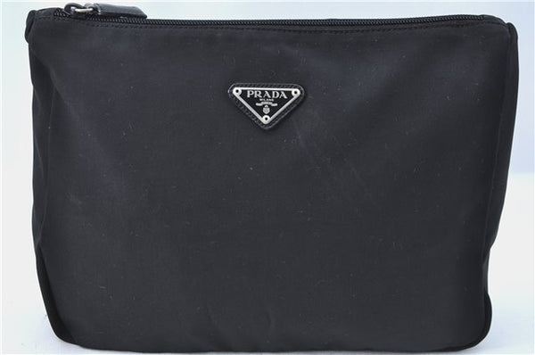 Authentic PRADA Nylon Leather Pouch Purse Black 2388C