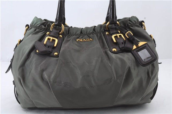 Authentic PRADA Nylon Leather 2Way Shoulder Hand Bag Khaki Green 2390D