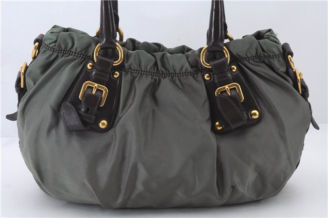 Authentic PRADA Nylon Leather 2Way Shoulder Hand Bag Khaki Green 2390D