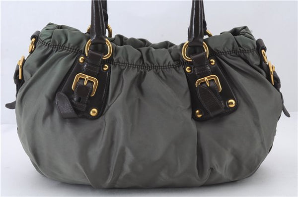 Authentic PRADA Nylon Leather 2Way Shoulder Hand Bag Khaki Green 2390D