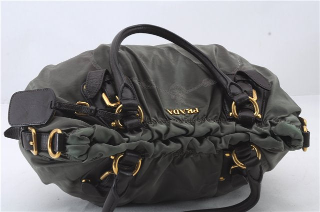 Authentic PRADA Nylon Leather 2Way Shoulder Hand Bag Khaki Green 2390D