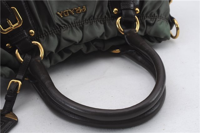 Authentic PRADA Nylon Leather 2Way Shoulder Hand Bag Khaki Green 2390D