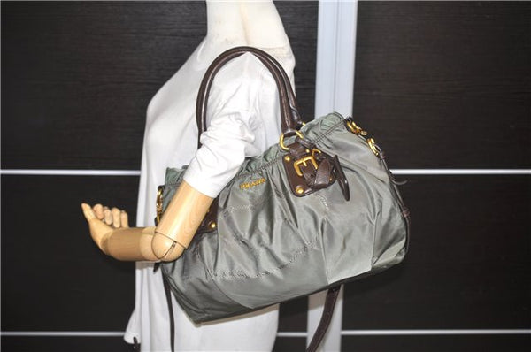 Authentic PRADA Nylon Leather 2Way Shoulder Hand Bag Khaki Green 2390D
