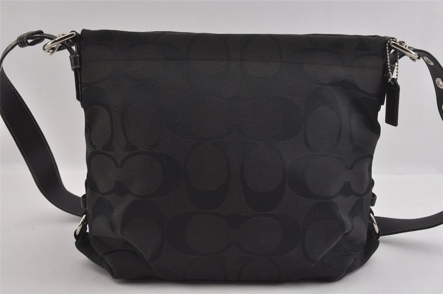 Authentic COACH Signature Shoulder Cross Bag Canvas Leather F15067 Black 2390I