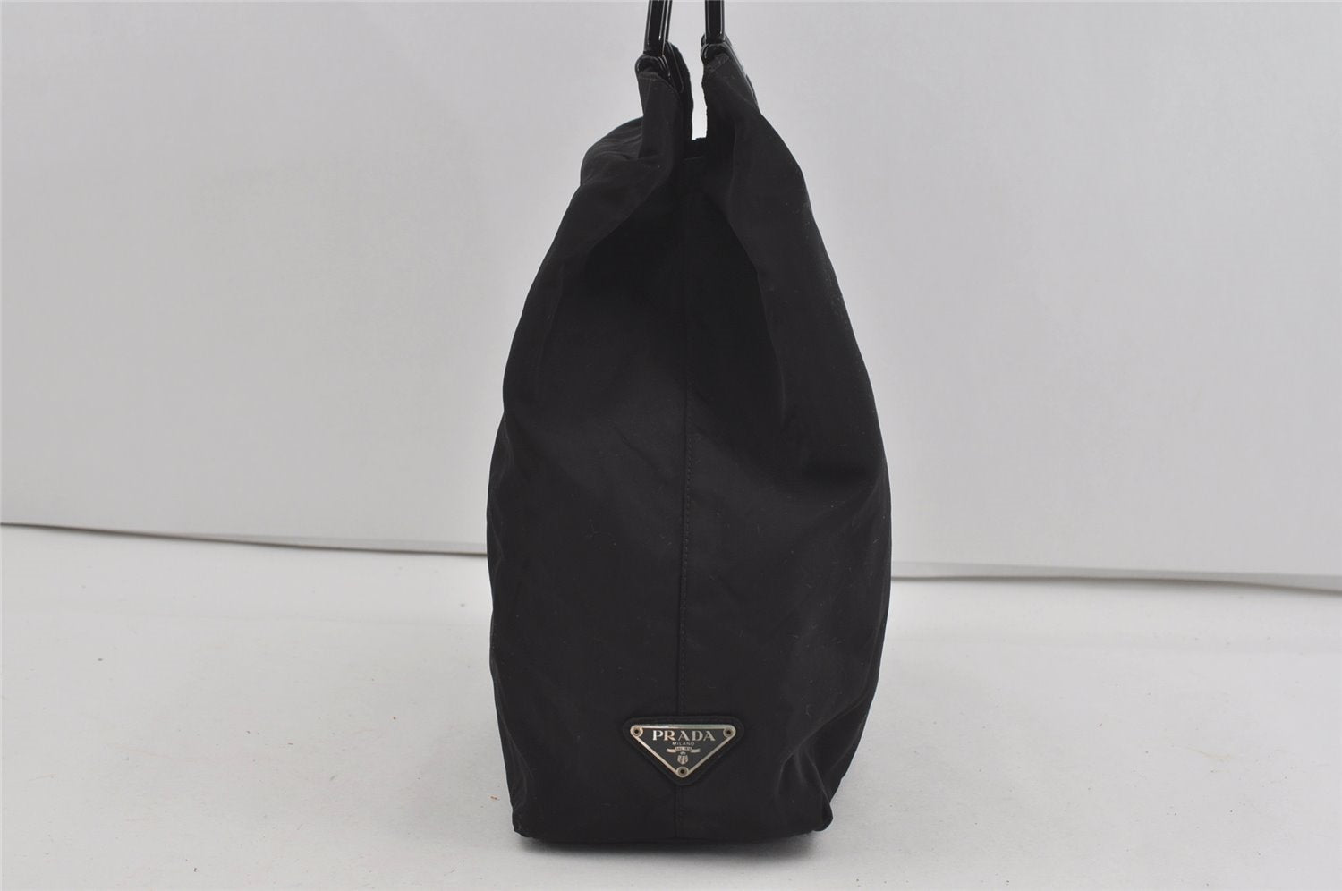 Authentic PRADA Vintage Nylon Tessuto Plastic Tote Hand Bag Black 2392I