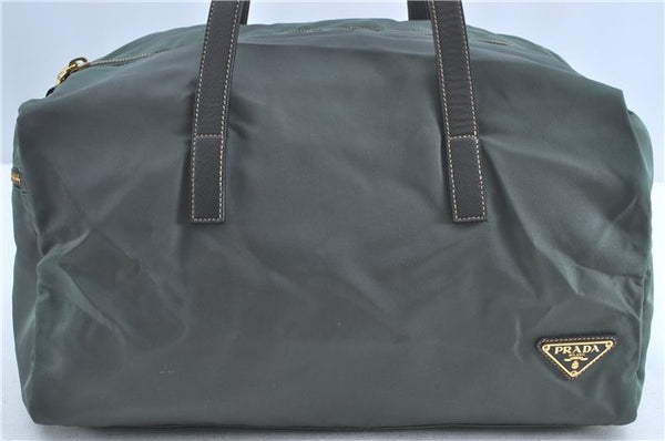 Authentic PRADA Nylon Leather Shoulder Boston Bag Green 2393B