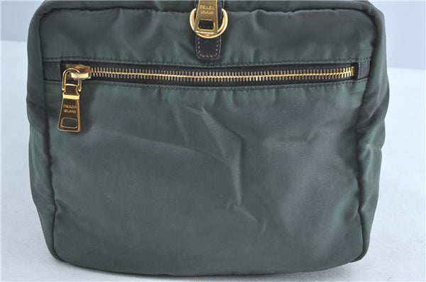 Authentic PRADA Nylon Leather Shoulder Boston Bag Green 2393B