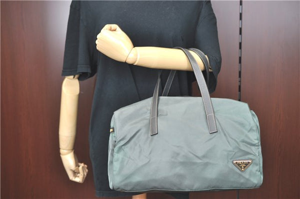 Authentic PRADA Nylon Leather Shoulder Boston Bag Green 2393B