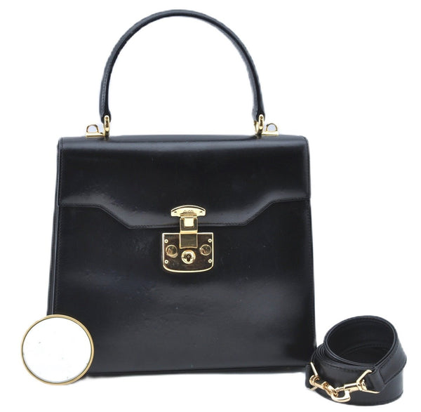 Authentic GUCCI 2Way Shoulder Cross Body Hand Bag Purse Leather Black 2395C