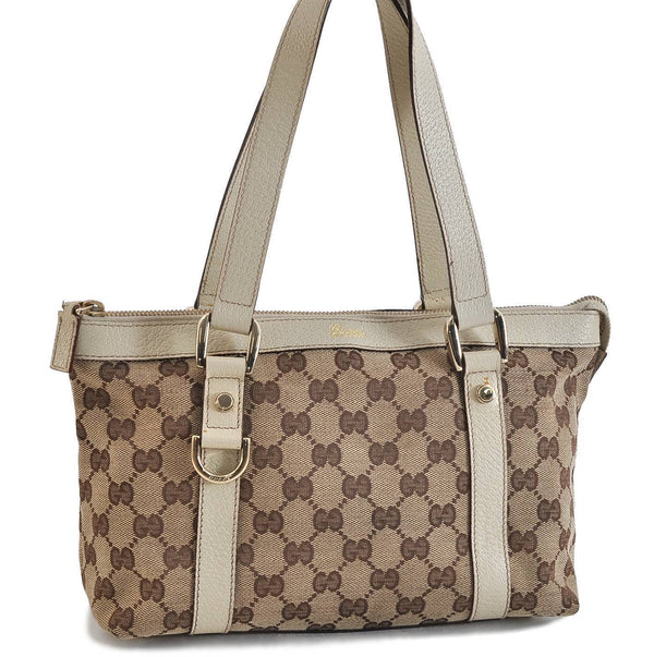 Authentic GUCCI Shoulder Hand Bag Purse GG Canvas Leather Brown White 2396C