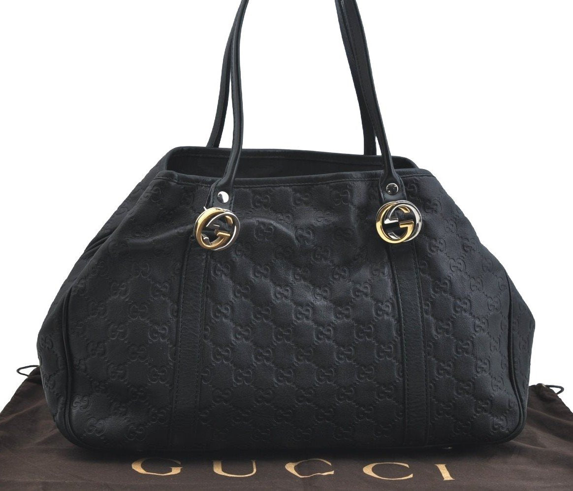 Authentic GUCCI Guccissima Twins Shoulder Tote Bag GG Leather 232957 Black 2396I
