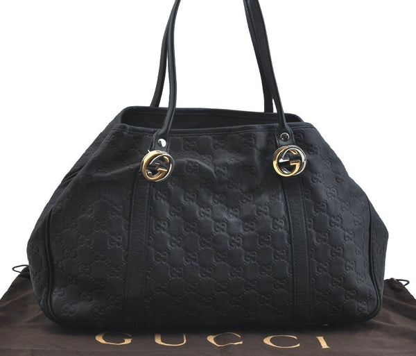 Authentic GUCCI Guccissima Twins Shoulder Tote Bag GG Leather 232957 Black 2396I